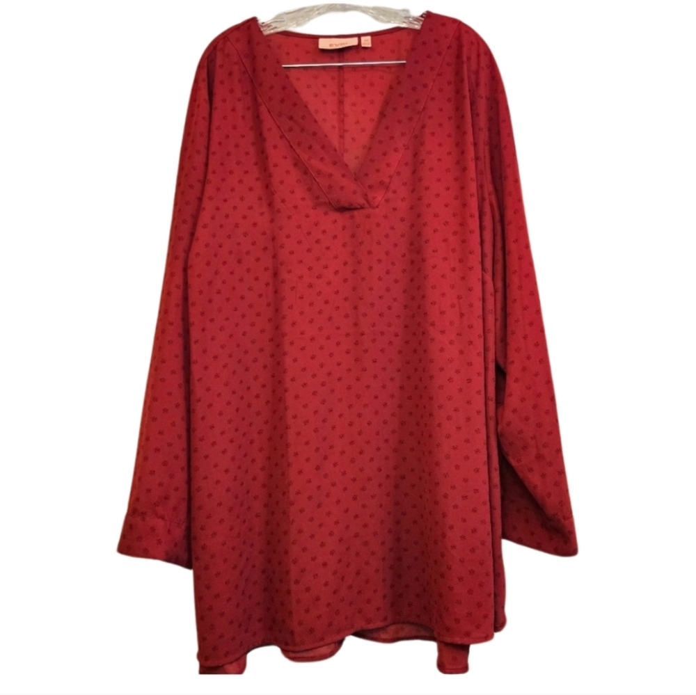 EVRI 4X Red/Black Print V-Neck Blouse Long Sleeve AF-1701